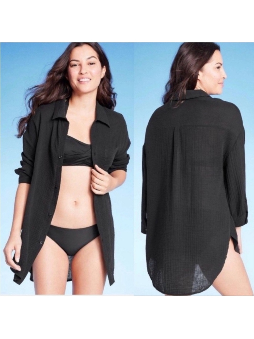 Women's Button-Up Cover Up Shirtdress - Kona Sol in Black